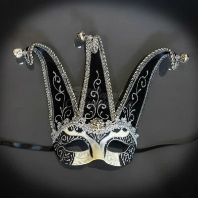 Jester Masquerade Mask Silver Black M7052 - Image 1 of 4