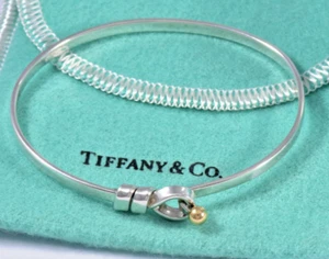 Tiffany & Co 18k Gold Silver Hook Eye Rope Bracelet in Pouch Rare Bangle Cuff - Picture 1 of 8