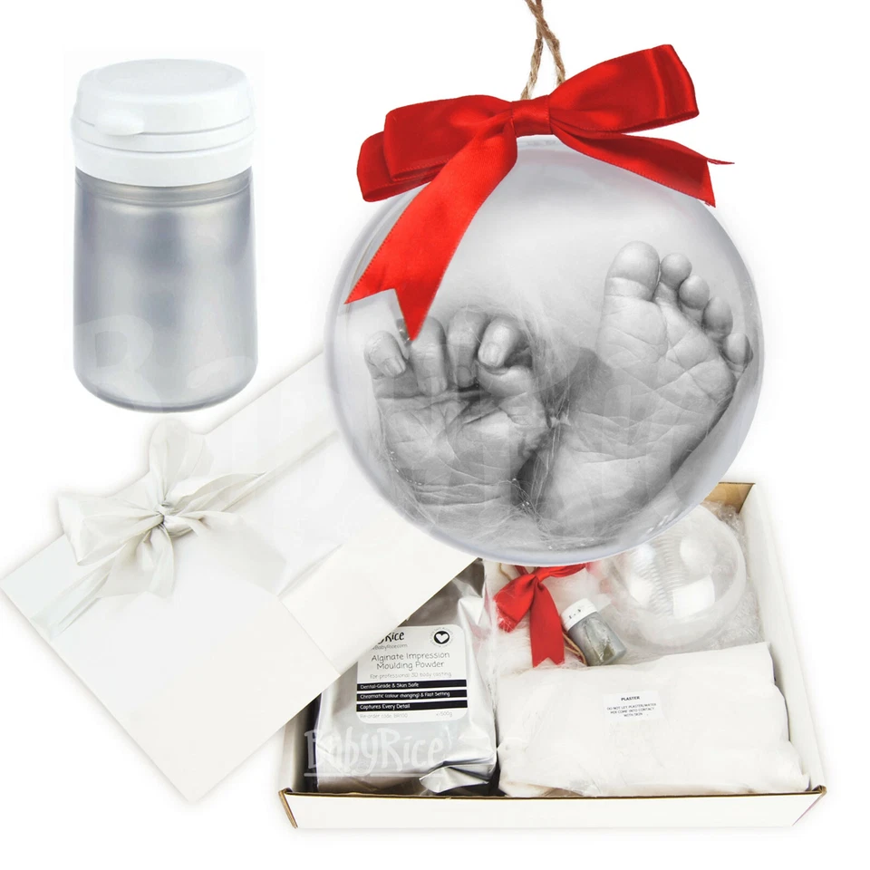 Baby's First Christmas Bauble Hand Foot Casting Kit Personalised Tree Decoration - Image 1 of 4