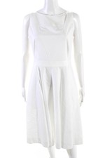 Paule Ka Womens Sleeveless Cotton Poplin A Line Belted Dress White Size 6