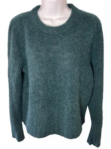 J CREW Alpaca Merino Wool Teddy Sweater Size MEDIUM Green Puff Sleeve Messy Knit - Picture 1 of 13