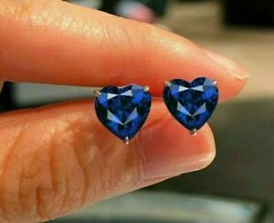 2 Ct Heart Shape Simulated Blue Sapphire Stud Earrings In 14K White Gold Plated 