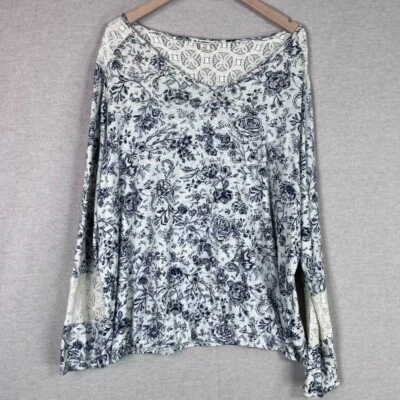 Ruff Hewn Womens Boho Lace Inset Top Size 2X Floral Cottagecore Feminine Country - Image 1 of 4