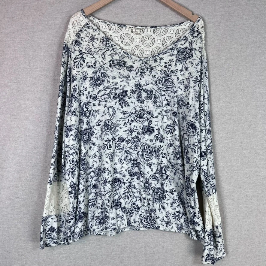 Ruff Hewn Womens Boho Lace Inset Top Size 2X Floral Cottagecore Feminine Country - Image 1 of 4