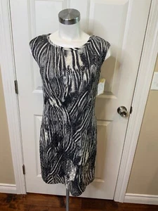 St. John Couture Black & Cream Animal Print Sequin Shift Dress, Size 2 - Picture 1 of 7