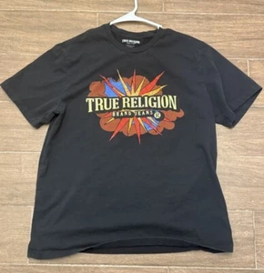 True Religion Men Black Crew Neck T-shirt Size Medium W/ Rhinestone Men’s M - Imagen 1 de 4