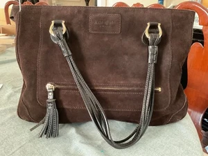 Kate Spade Brown Suede Handbag with Black Leather Split Handles - Picture 1 of 7