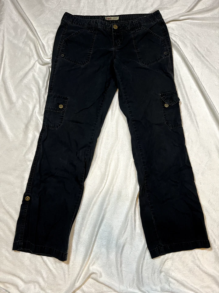 复古 LEI 裤子女式 11 黑色踝部货物蒸汽朋克军用 Y2K — 第 1/4 张图片