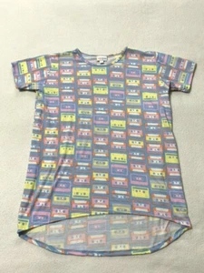 Lularoe Girls 12 Gracie Tunic Shirt Top Blue Pink Yellow Retro Cassette Tape - Picture 1 of 5