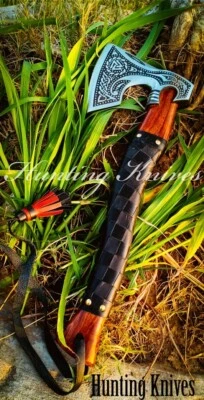 Топор/топорик викингов ручной работы на заказ с ручкой из розового дерева и кожаной оберткой - Изображение 1 из 4