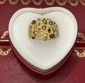 ๐ Menโs 14k Yellow Gold Diamond Cluster Pave Nugget Deco 8.7 Grams Ring 10 1/2 - Picture 1 of 15