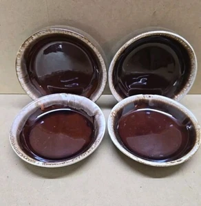 Vintage Lot Of 4 Brown Drip Glaze Pottery Salad Bread Plates Stamped USA - Picture 1 of 5