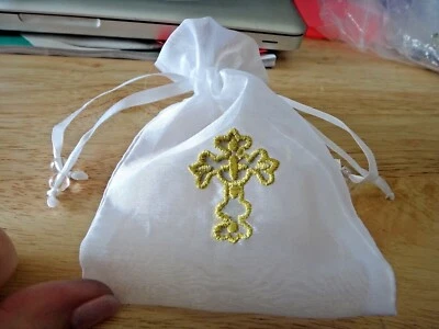 TRÊS 3x4,75" Cruz de Ouro Batismo Comunhão Confirmação Bolsa de Presente de Casamento - Imagem 1 de 4