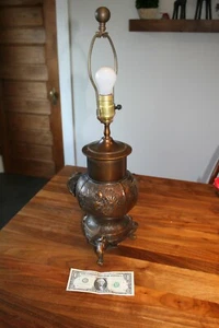 Vintage Asian Brass Table Lamp Dragon and Pheonix - Picture 1 of 7