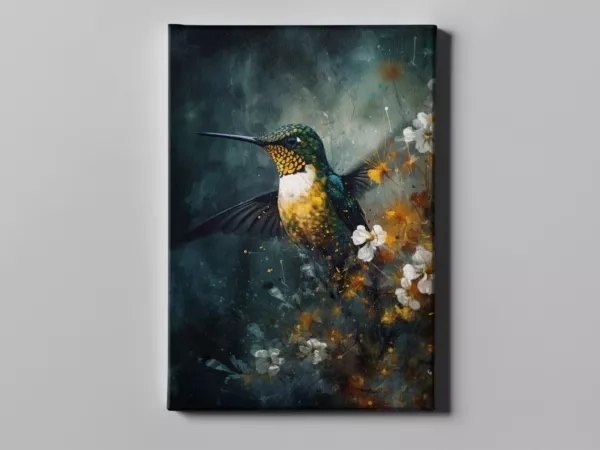 Vibrant Hummingbird Oil Painting Print - Enchanting Wildlife Artwork