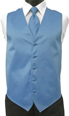 Men's Cornflower Blue Zelente Tuxedo Vest & Tie Formal Wedding Groom Prom Church - Image 1 of 3