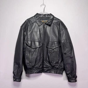 Chaqueta de Cuero Pesada Fines de Semana Años 90 De Colección - Aviador Bombardero - Negra - GRANDE - Imagen 1 de 12