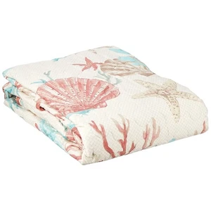 Pebble Beach Luxury Oversized Cotton Quilted Throw Coral Aqua 50x70 Coastal P... - Bild 1 von 4