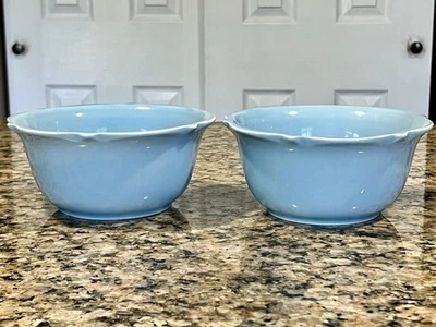 "Juego de 2 cuencos de sopa/cereal Threshold Wellsbridge Aqua borde artesanal festoneado 7""D" Foto 1 de 4