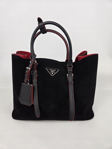 Borsa Prada Cabrio Saffiano Media Pelle Nera con Interno Rosso