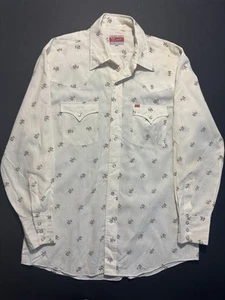vintage 80s mens white floral Ely Plains western pearl snap shirt cowboy Large - Picture 1 of 9
