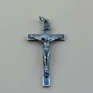 Vintage 925 Sterling Silver Crucifix Jesus Cross Pendant Bracelet Charm - Picture 1 of 4