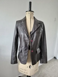 Zara Real 100% Leather Brown Blazer Size Large Uk12 - Picture 1 of 5