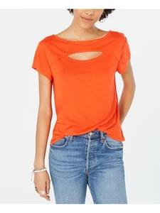 WE THE FREE Womens Orange Cut Out Short Sleeve Crew Neck Top M - Picture 1 of 3