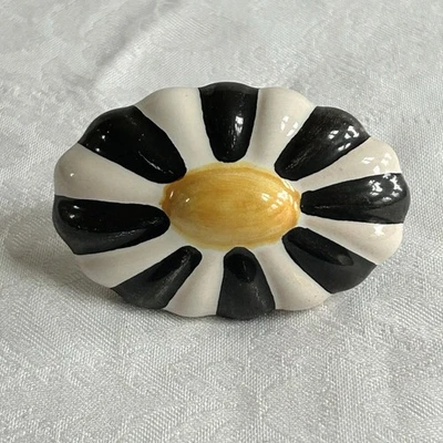Qty 1 Mackenzie Childs Pottery Fluted TORQUAY BLACK & WHITE w/ YELLOW Center NEW - Image 1 of 2