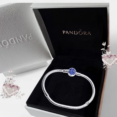 Pulsera Pandora 925 con cierre de disco azul brillante 599288C01 VENDEDOR DE EE. UU.  Foto 1 de 4