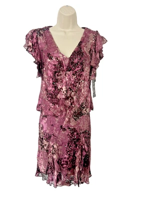 ALEX вечера миниатюрный новый с Ярлыками женская шелк фея миди платье комплект розово-лиловый размер 4P - Изображение 1 из 4