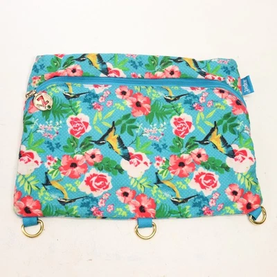 Lápices de maquillaje Zipit Julia Binder Pouch grande turquesa floral algodón 3 anillos Foto 1 de 4