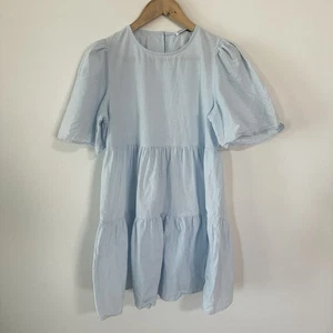 Atmos & Here Women’s Short Dress Light Blue Mini Tiered Babydoll Size 10 - Foto 1 di 8
