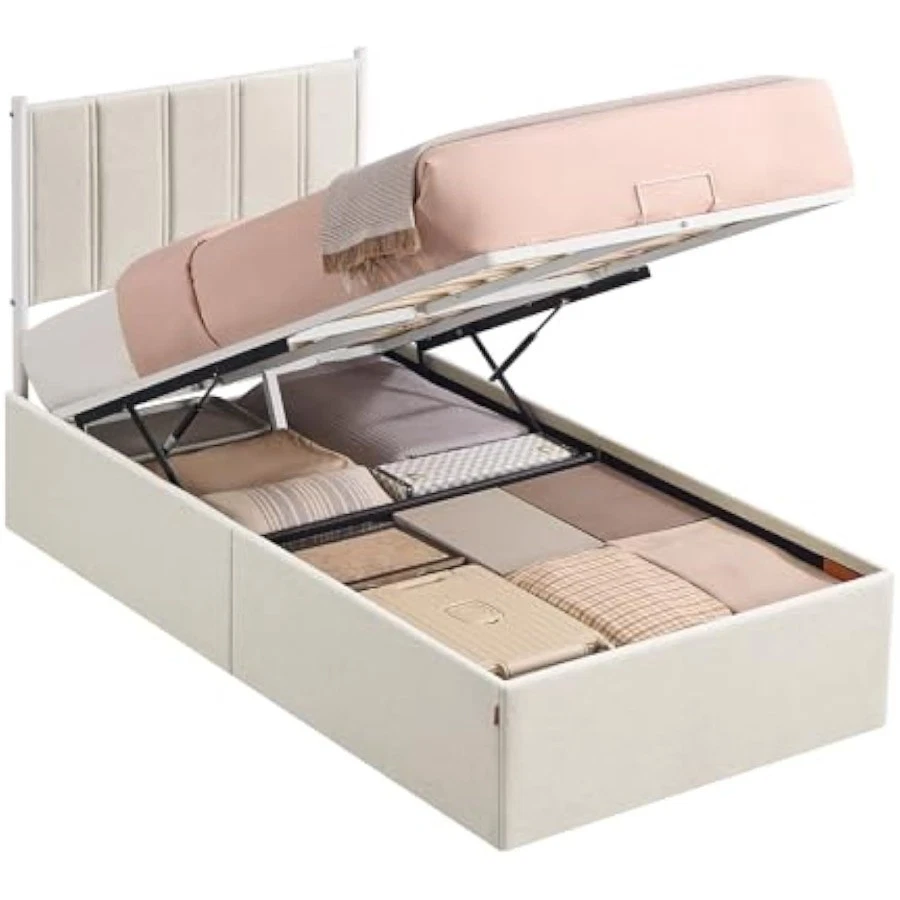 Marco de cama de almacenamiento elevador tamaño doble, cama de plataforma hidráulica, con upho Foto 1 de 4