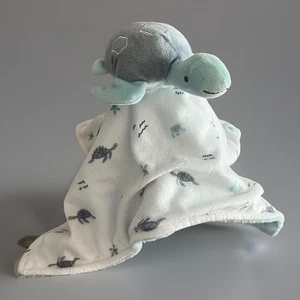 Carters Just One You Aqua Grey White Sea Turtle Baby Plush Security Blanket HTF - Picture 1 of 6