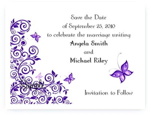100 Custom Personalized Bridal Wedding Butterfly Purple Save The Date Cards - Picture 1 of 1