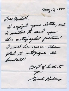 Frank Bolling Tigers/Milwaukee Braves 2B hand written autographed letter . - Picture 1 of 1
