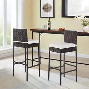 2 Piece Outdoor Bar Stools 30" Wicker Patio Stools Bar Chairs Height Stools - Picture 1 of 7