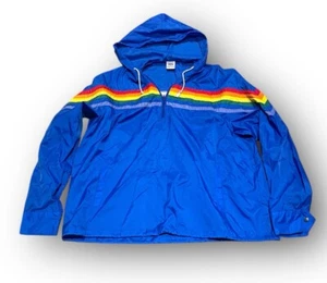 Vtg Volleys Blue Rainbow Nylon Windbreaker Jacket Zip Up Sz XL 23/28” Great Cond - Picture 1 of 6