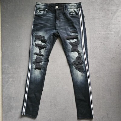 Pantalones de mezclilla Jordan Craig Sean ajustados elásticos azul oscuro lavado a rayas para hombre 30x32 Foto 1 de 4