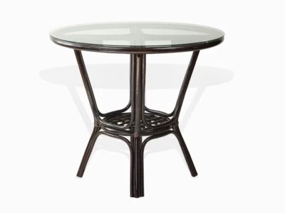 Mesa de comedor redonda de mimbre de ratán natural Pelangi con tapa de vidrio, marrón oscuro Foto 1 de 4