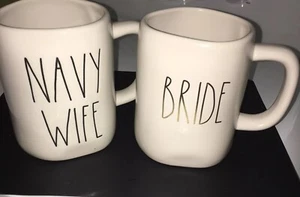Set of 2 Rae Dunn White Mugs Bride,Navy Wife - Picture 1 of 4