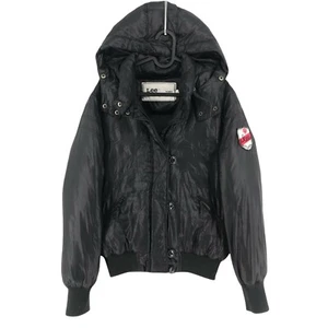 Chaqueta Bomber De Plumas Con Capucha Negra L - Imagen 1 de 11