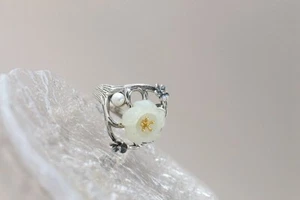 B06 Anello Fiore Di Chiare Giada Blütenreigen Perla Argento Sterling 925 - Foto 1 di 7
