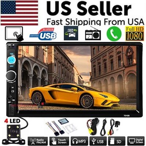 7" Double 2 DIN Car MP5 Player Bluetooth Touch Screen Stereo Radio With Camera