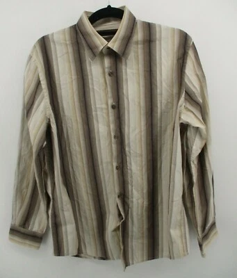 Camisa social listrada Perry Ellis manga longa média com botões - Imagem 1 de 4