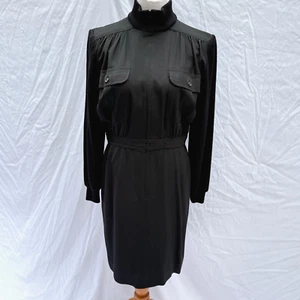Vtg 80s Valentino Miss V Wool Midi Dress 42 US8 Black Mock Neck Career Old Money - Picture 1 of 10