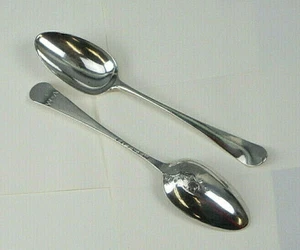 Pair Of English Silver Spoons 8" London 1776 John Scofield - Picture 1 of 6