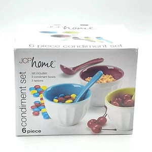JCP Home 6 pc. Condiment Set Tri-Color Bowls Spoons Charcuterie Board New - Picture 1 of 7
