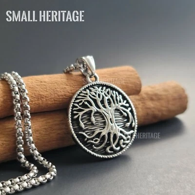 Colar de aço inoxidável árvore da vida pingente celta viking nórdico Yggdrasil  - Imagem 1 de 4